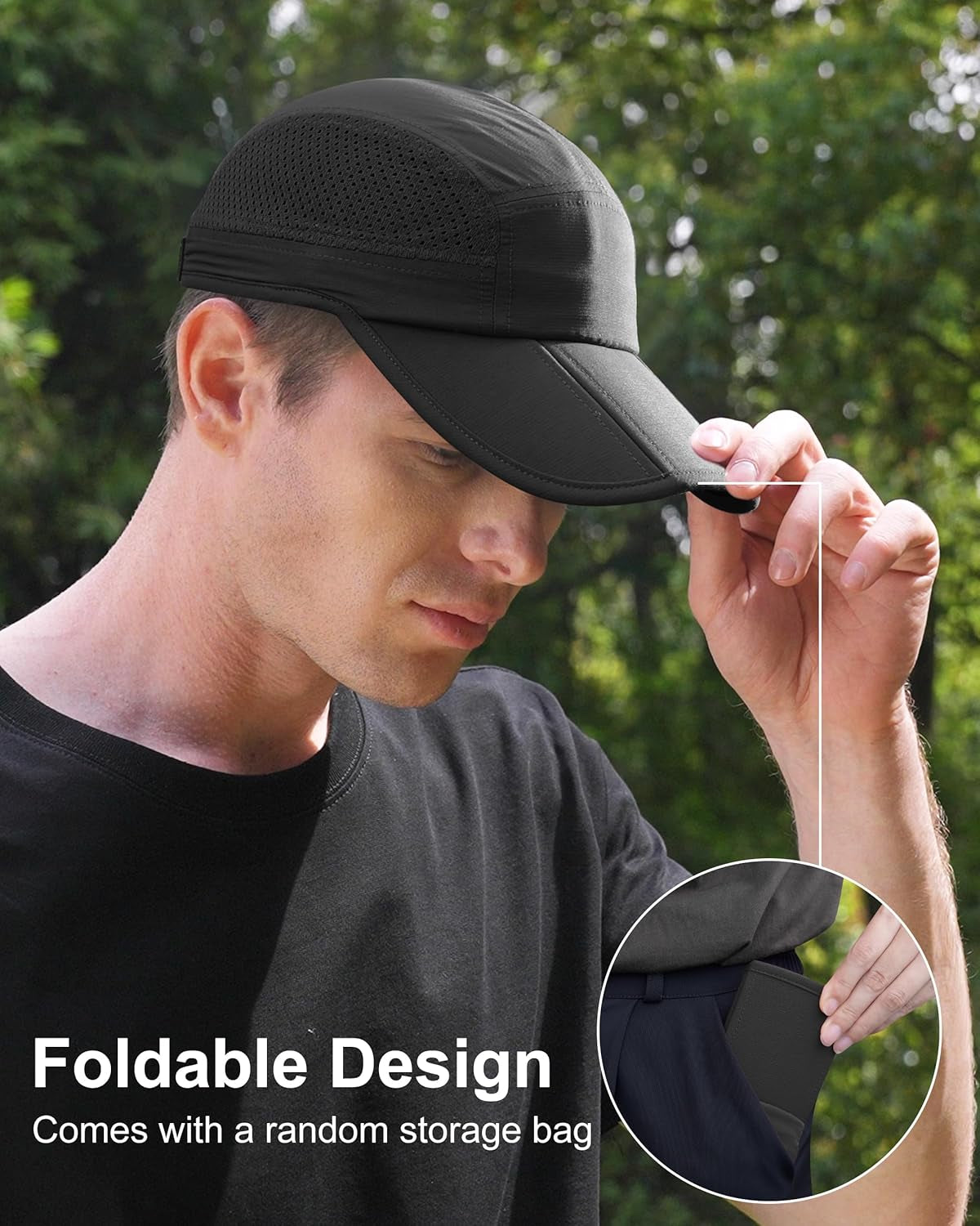 GADIEMKENSD Mens Folding Outdoor Hat Long Brim UPF 50+ Sun Protection