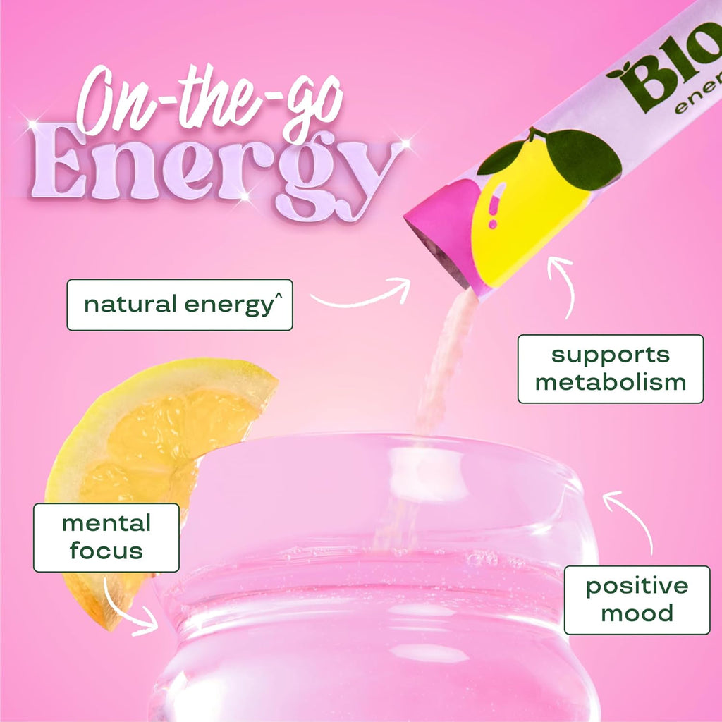 Bloom Nutrition Energy Drink Powder Packets, Sugar Free Energy Drink Mix with L-Theanine, B Vitamins & Natural Caffeine, on the Go Powder Sticks for Natural Energy, 10 Calories (10 Pouches (Pack of 1), Raspberry Lemonade)