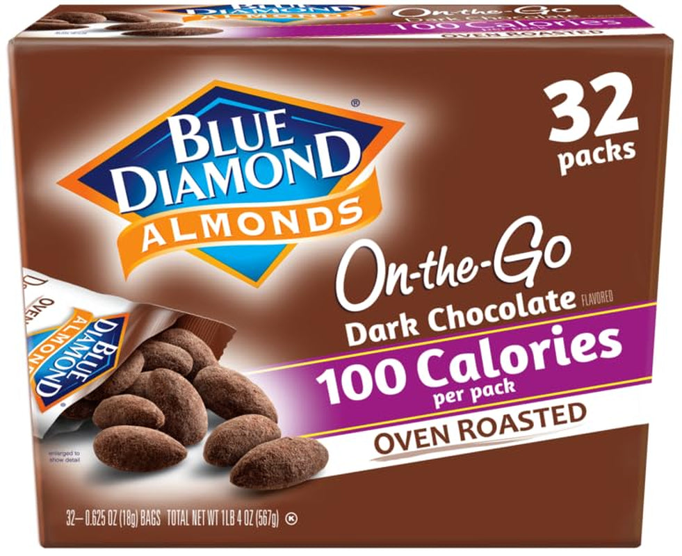 Blue Diamond Almonds Dark Chocolate Cocoa Dusted Snack Nuts, 100 Calorie Packs, (Pack of 1, 32 Count Toal)