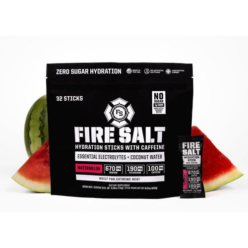 FIRE SALT Hydration Sticks Caffeine - Essential Electrolytes & Coconut Water - Zero Sugar - 32 Pack - Sport Energy Drink Mix Caffeine (32 Pack)