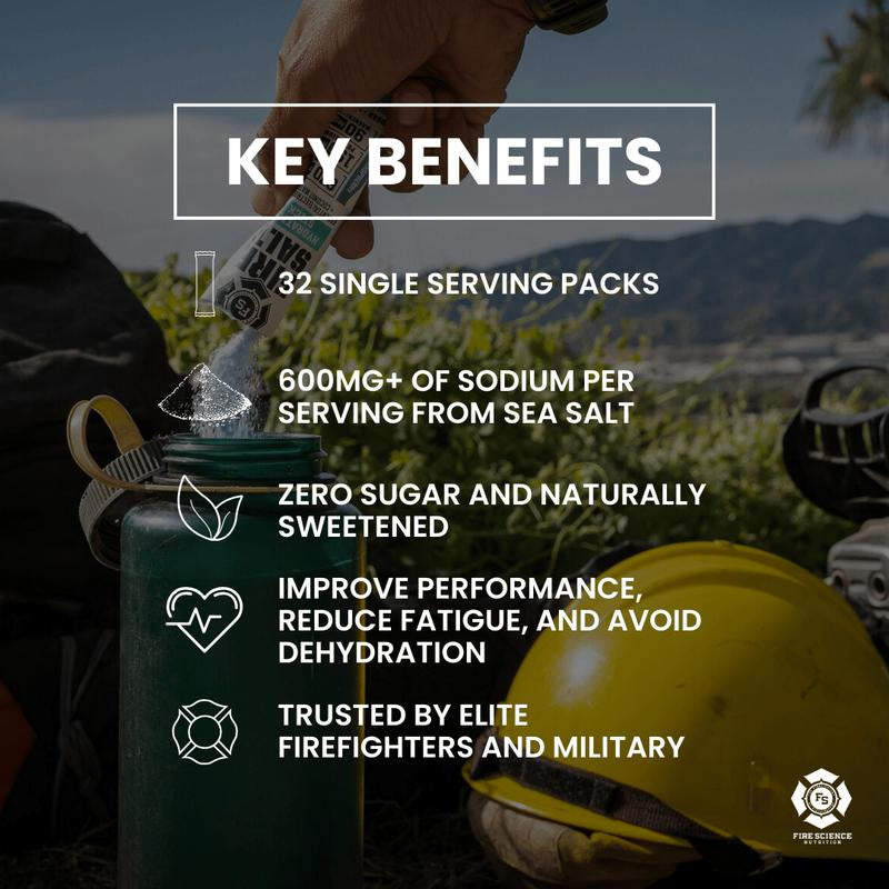 FIRE SALT Hydration Sticks Caffeine - Essential Electrolytes & Coconut Water - Zero Sugar - 32 Pack - Sport Energy Drink Mix Caffeine (32 Pack)