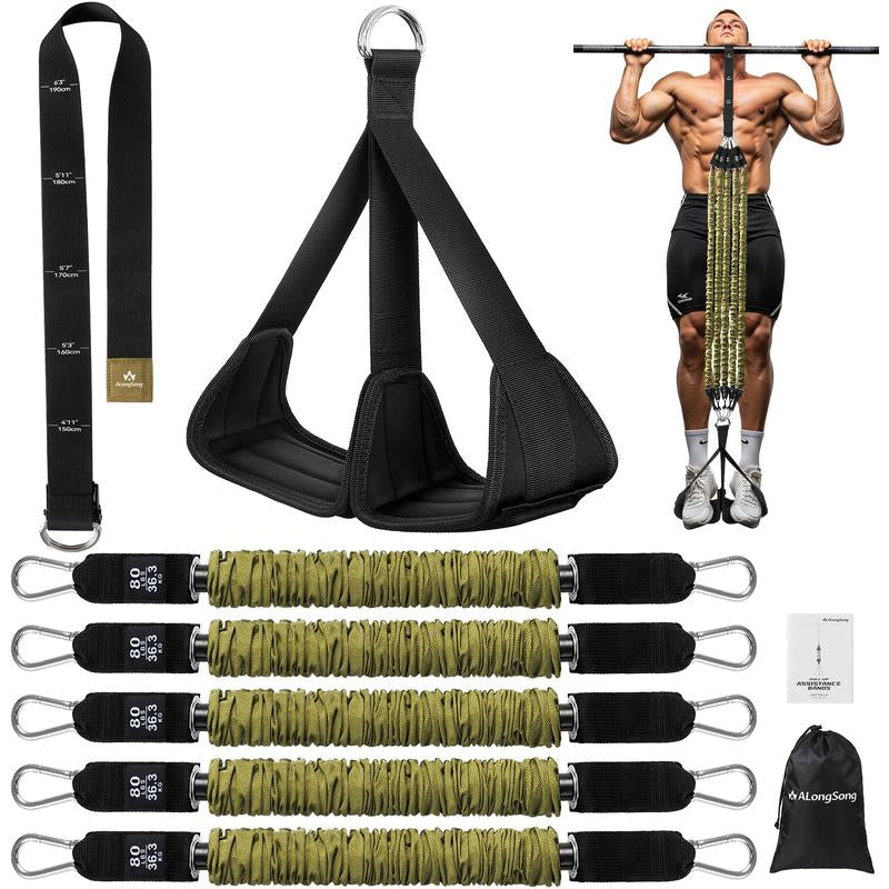 Alongsong Pro Pull-Up Assist Bands Heavy-Duty 320-400Lb Adjustable Resistance for Home Gym & Outdoor Training with Extra-Wide Footplate & Carry Bag - Workout Straps