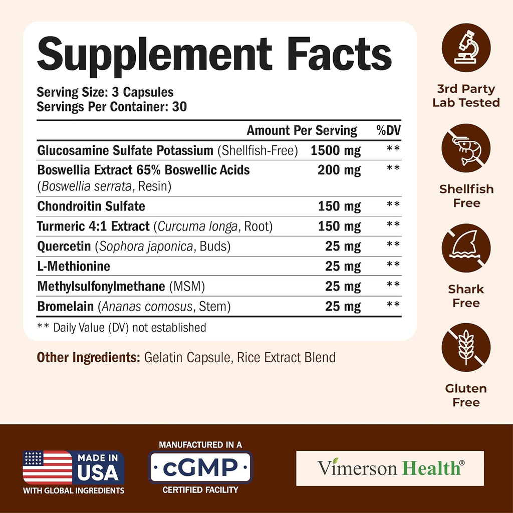 Glucosamine Chondroitin MSM – Joint Support Supplement for Women and Men with Glucosamine Sulfate 1500 Mg, Chondroitin and MSM – for Cartilage, Joint Health and Flexibility – 90 Capsules