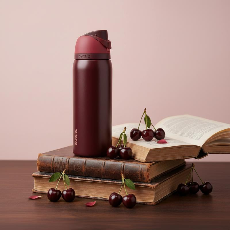 [New Edition] Owala Black Cherry 32Oz Tumbler – Insulated Leakproof Water Bottle with Straw for Sports, Travel & Daily Hydration, Valentine Gifts, DUPE Version