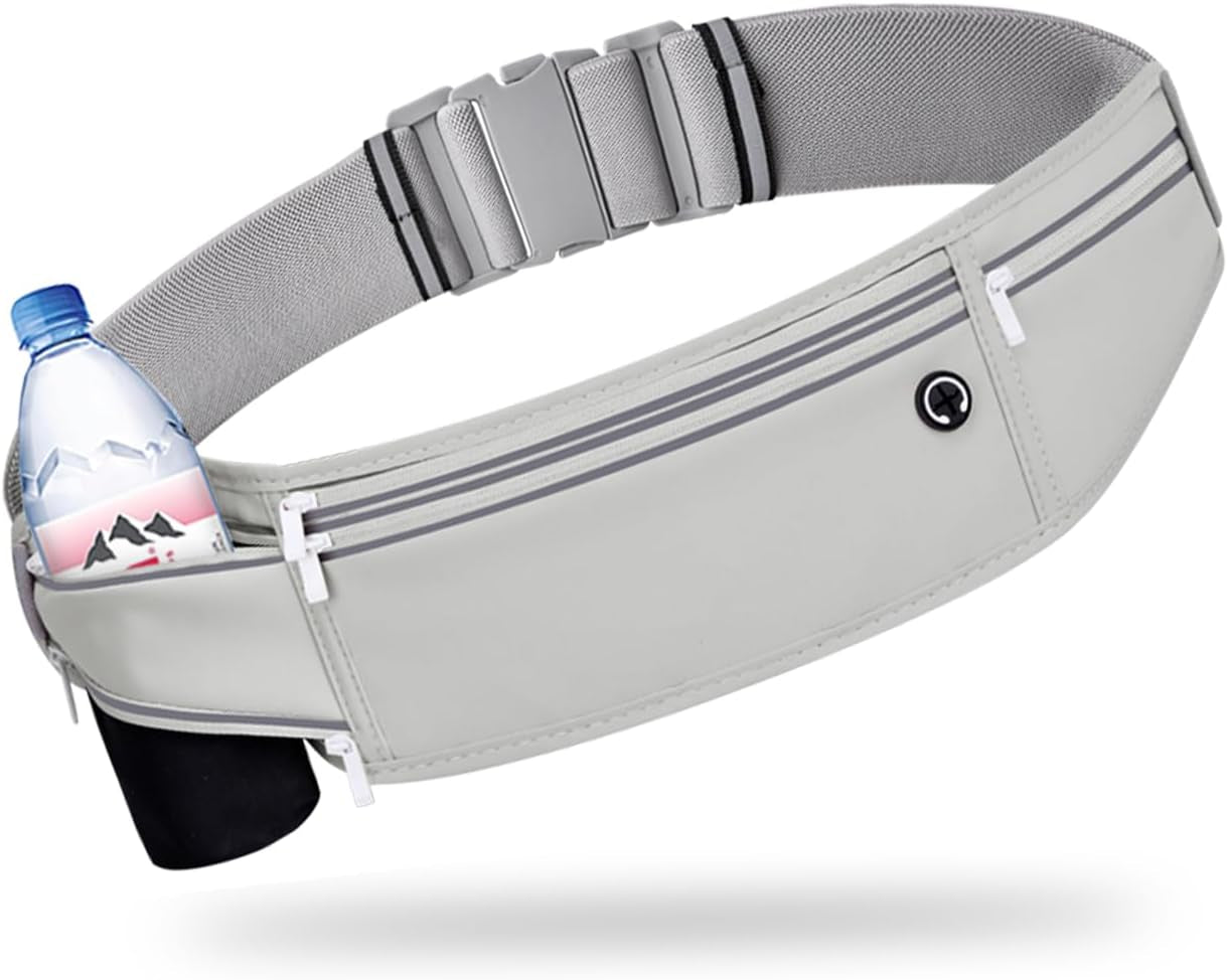 Slim Running Belt for Women Men,Runners Fanny Pack Phone Holder,Money Belt,Running Gear Accessories,With 3 Pockets.(Pink)