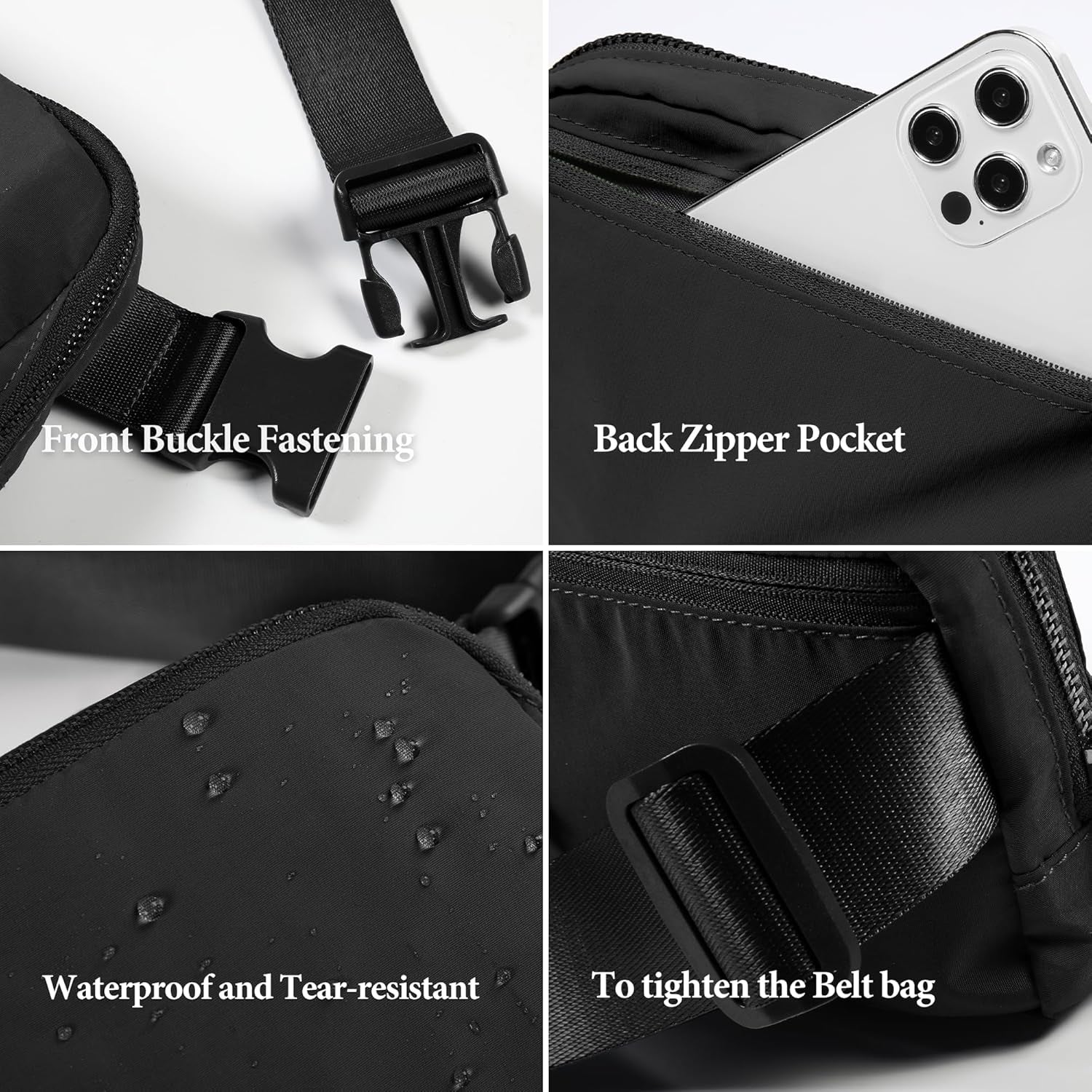 ODODOS Unisex Mini Belt Bag with Adjustable Strap Small Fanny Pack for Workout Running Traveling Hiking, Black