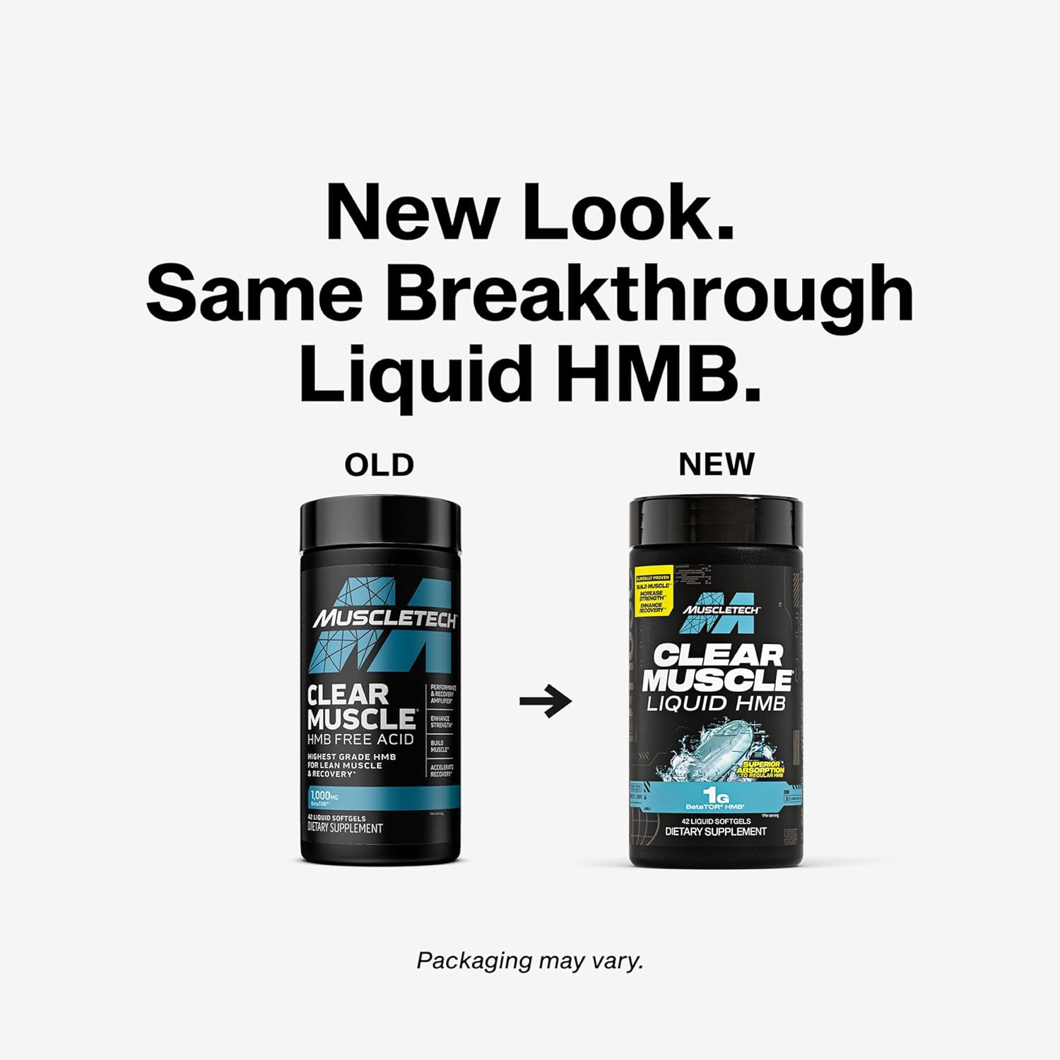 Muscletech HMB Supplements 1000Mg, Clear Muscle (42 Liquid Softgels) - Highest Grade HMB for Lean Muscle & Recovery-Hmb Free Acid Muscle Supplement-Help Decrease Muscle Breakdown - Packaging May Vary