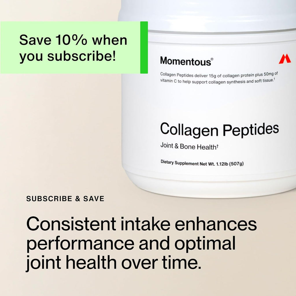 Momentous Grass-Fed Collagen Peptides Powder - Collagen Protein Powder with Fortigel & Vitamin C for Hair, Skin, Nails, & Joint Health Support - NSF Certified for Sport - Packaging May Vary