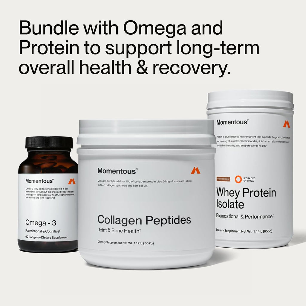 Momentous Grass-Fed Collagen Peptides Powder - Collagen Protein Powder with Fortigel & Vitamin C for Hair, Skin, Nails, & Joint Health Support - NSF Certified for Sport - Packaging May Vary