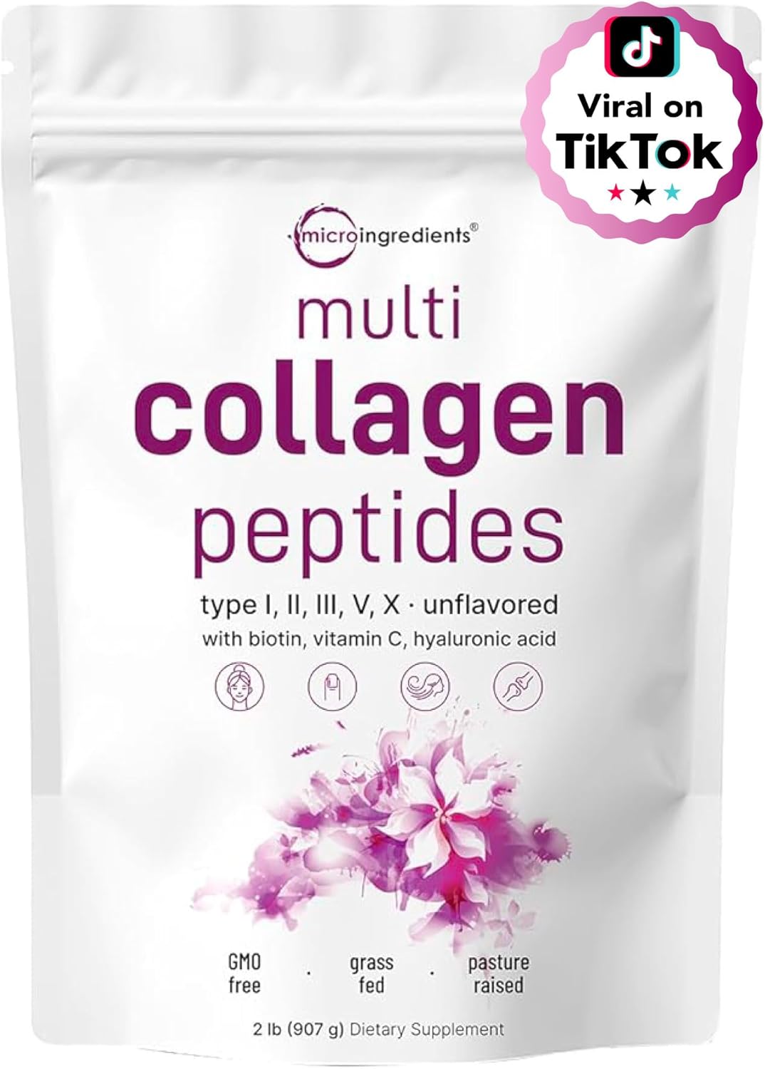 Multi Collagen Protein Powder, 2 Pounds – Type I,II,III,V,X with Biotin 10000Mcg, Hyaluronic Acid, Vitamin C – Unflavored Collagen Peptides – Keto & Paleo Friendly, Easy Dissolve, Non-Gmo