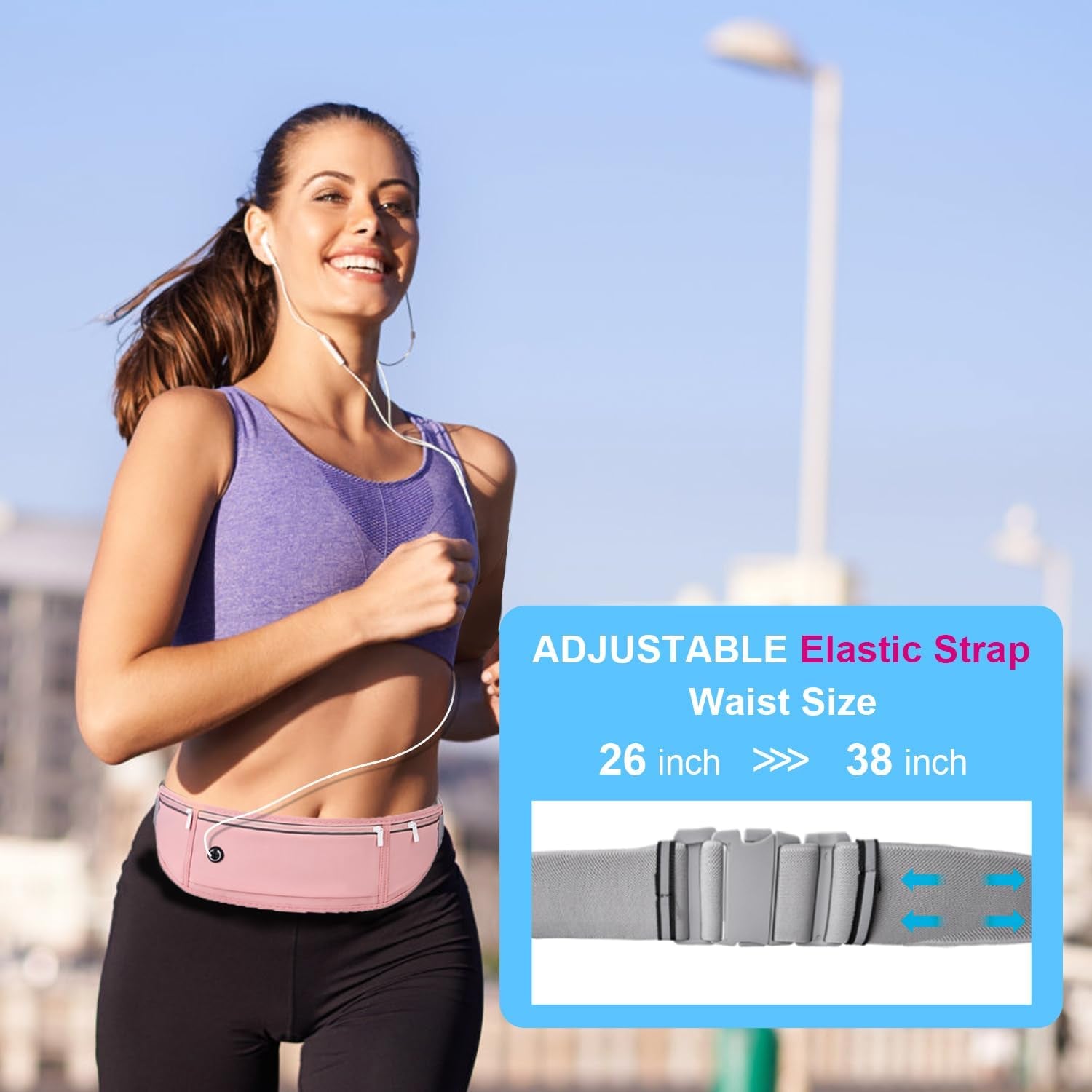 Slim Running Belt for Women Men,Runners Fanny Pack Phone Holder,Money Belt,Running Gear Accessories,With 3 Pockets.(Pink)