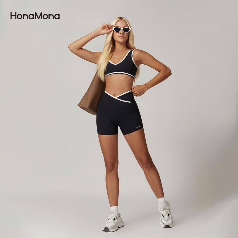 Honamona- Black Naked-Sense Cross High-Waist Yoga Set - Color-Blocked Backless Slim-Fit Sports Suit for Women, Perfect for Running & Fitness New Work Out Clothes
