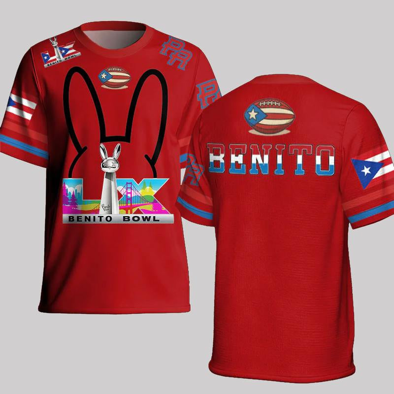 Colors Bun Benito Premium Mesh Football Jersey, Puerto Rico Flag Football Jersey Shirt, Latin Music Graphic Half Time Show Concert Jersey Gift for Unisex