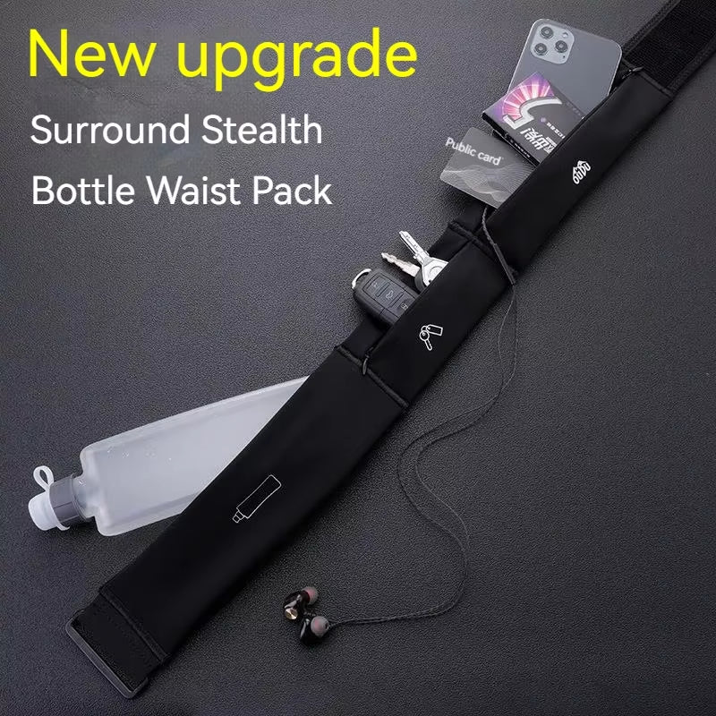 Invisible Sports Hydration Belt Bag Running Phone Belt Waist Pack with Water Bottle Holder for Men Women Cycling Hiking Walking