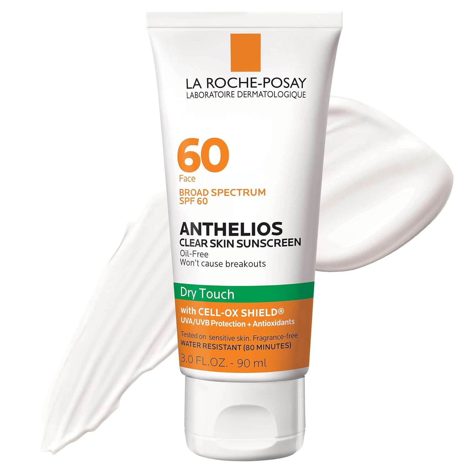 La Roche-Posay Anthelios Clear Skin Sunscreen Dry Touch SPF 60, Oil Free Sunscreen for Face, Oil Absorbing, Broad Spectrum SPF + Antioxidants, Non-Greasy, Oxybenzone Free, Travel Size