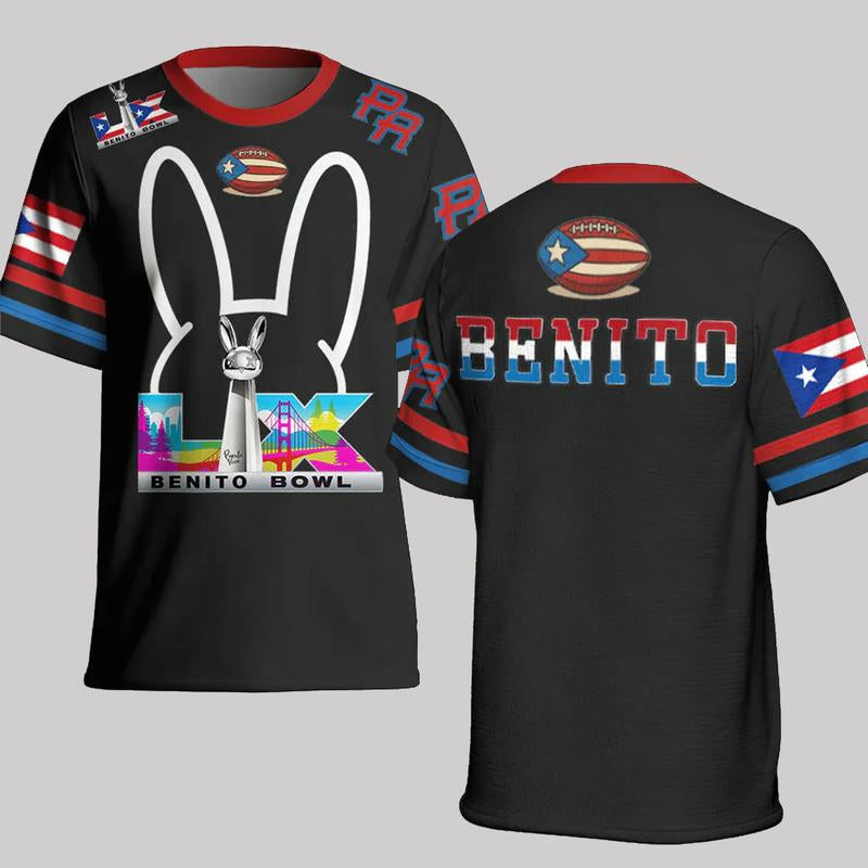 Colors Bun Benito Premium Mesh Football Jersey, Puerto Rico Flag Football Jersey Shirt, Latin Music Graphic Half Time Show Concert Jersey Gift for Unisex