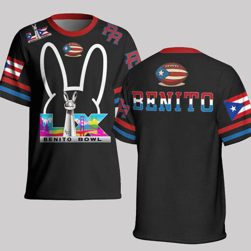 Colors Bun Benito Premium Mesh Football Jersey, Puerto Rico Flag Football Jersey Shirt, Latin Music Graphic Half Time Show Concert Jersey Gift for Unisex