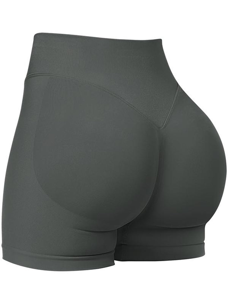 Women'S Yoga Shorts Solid Color High Waist Gym Shorts, Seamless High Stretch Yoga Gym Shorts, Ladies Sportswear for Indoor Outdoor Wear, Workout Impact Shorts