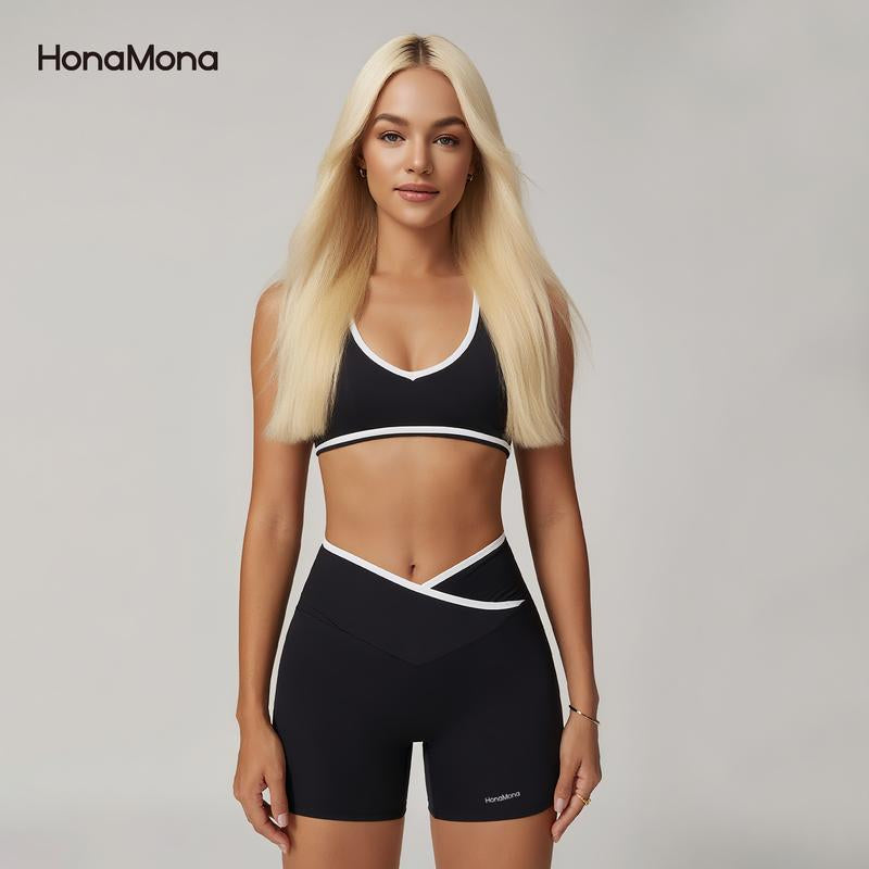 Honamona- Black Naked-Sense Cross High-Waist Yoga Set - Color-Blocked Backless Slim-Fit Sports Suit for Women, Perfect for Running & Fitness New Work Out Clothes