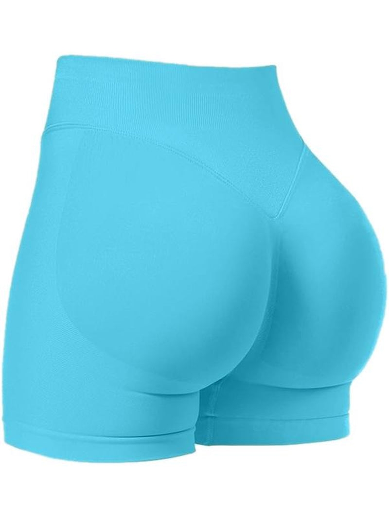 Women'S Yoga Shorts Solid Color High Waist Gym Shorts, Seamless High Stretch Yoga Gym Shorts, Ladies Sportswear for Indoor Outdoor Wear, Workout Impact Shorts
