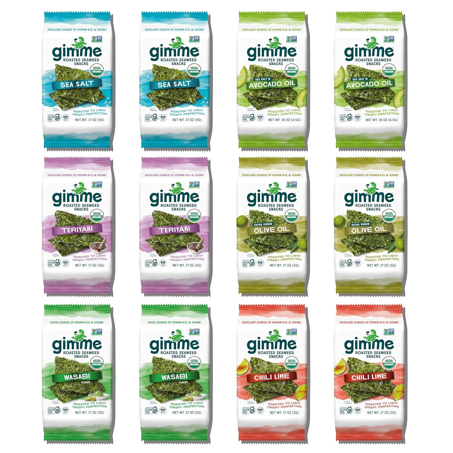 Gimme Seaweed Organic Premium Roasted Seaweed Snacks, Sea Salt, 20 Count, Keto, Vegan, Gluten-Free, Great Source of Omega3S and Iodine, Healthy On-The-Go Snack for Kids and Adults