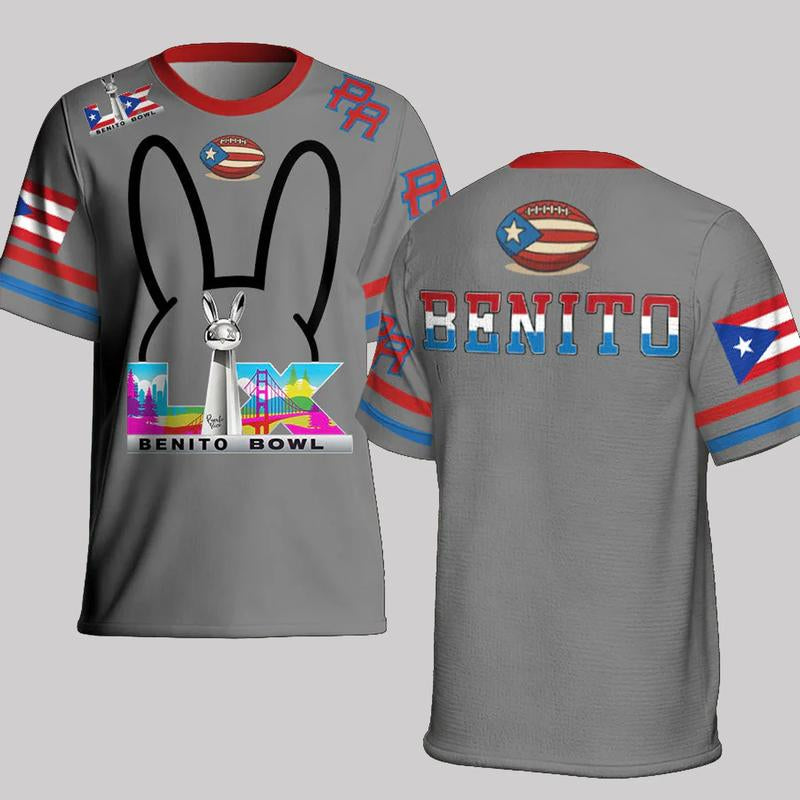 Colors Bun Benito Premium Mesh Football Jersey, Puerto Rico Flag Football Jersey Shirt, Latin Music Graphic Half Time Show Concert Jersey Gift for Unisex