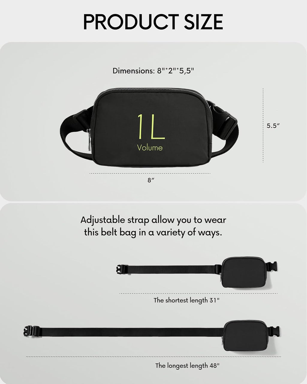 ODODOS Unisex Mini Belt Bag with Adjustable Strap Small Fanny Pack for Workout Running Traveling Hiking, Black