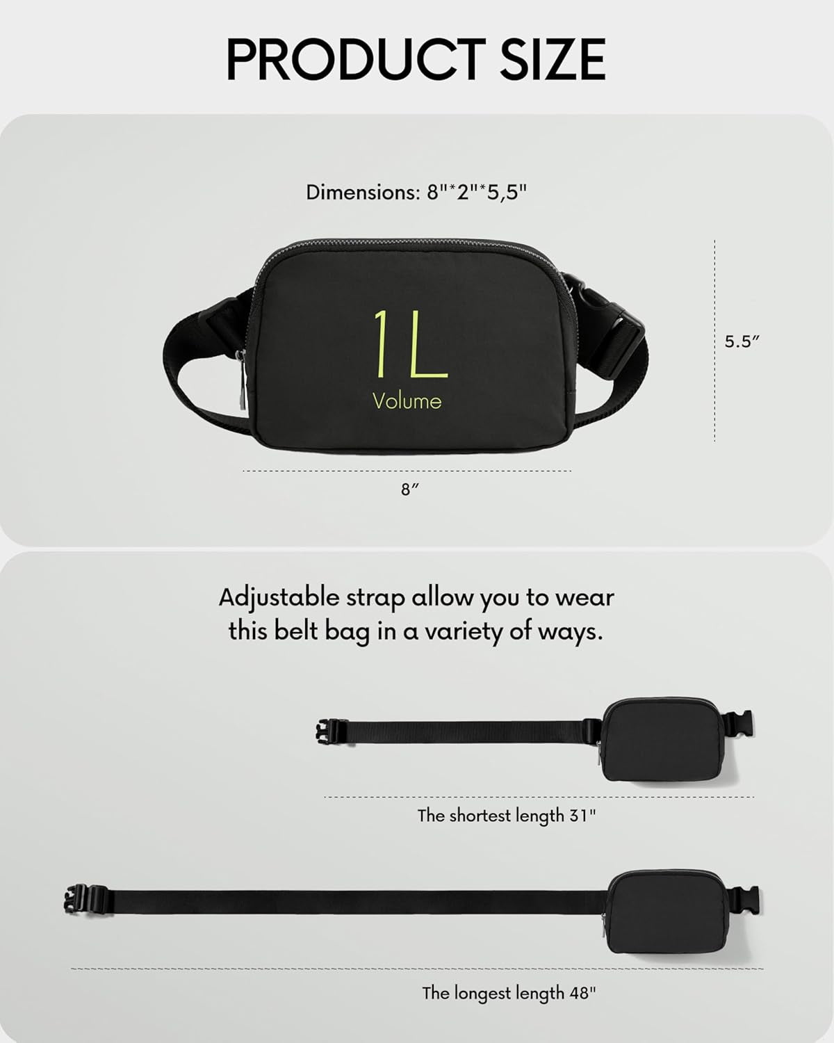 ODODOS Unisex Mini Belt Bag with Adjustable Strap Small Fanny Pack for Workout Running Traveling Hiking, Black