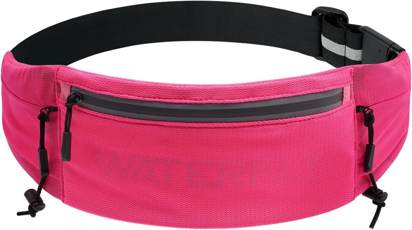 WATERFLY Running Belt Fanny Pack: Breathable 3 Pocket Waist Bag for Men Women Workout Exercise Fitness Phone Holder Fits All Phones - Runner Marathon Jogging Race Belt with Bib Clip Black