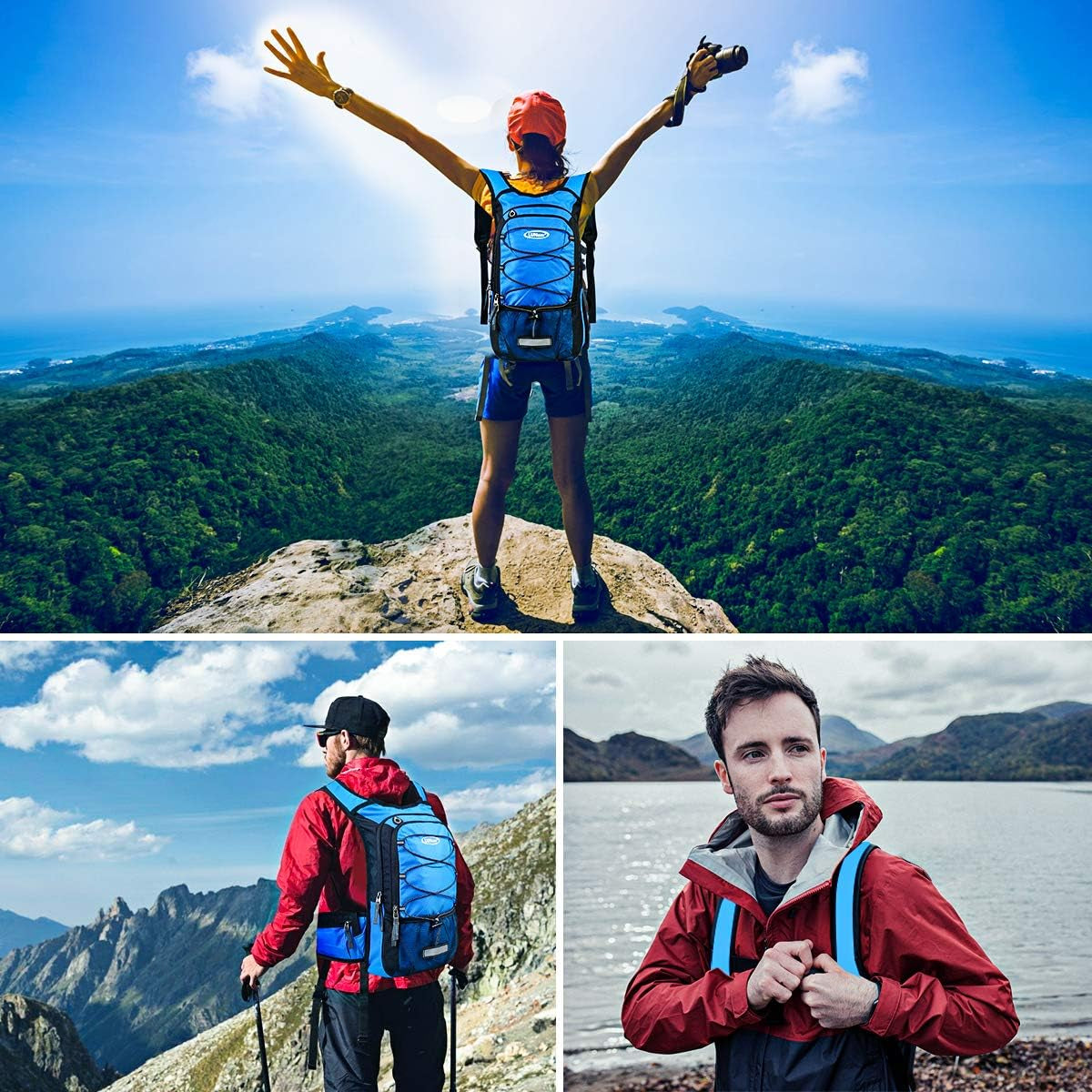 Insulated Hydration Pack Backpack with 3L BPA Free Leak-Proof Water Bladder, Keep Liquids Cool for up to 5 Hours, Daypack for Hiking, Running, Cycling, Hunting, Climbing