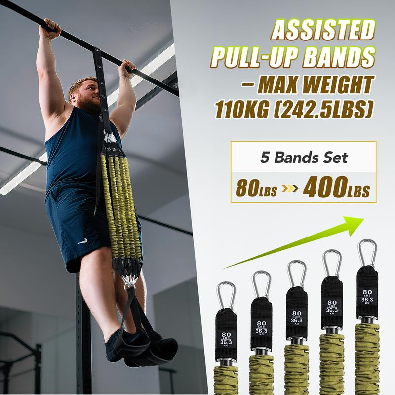 Alongsong Pro Pull-Up Assist Bands Heavy-Duty 320-400Lb Adjustable Resistance for Home Gym & Outdoor Training with Extra-Wide Footplate & Carry Bag - Workout Straps