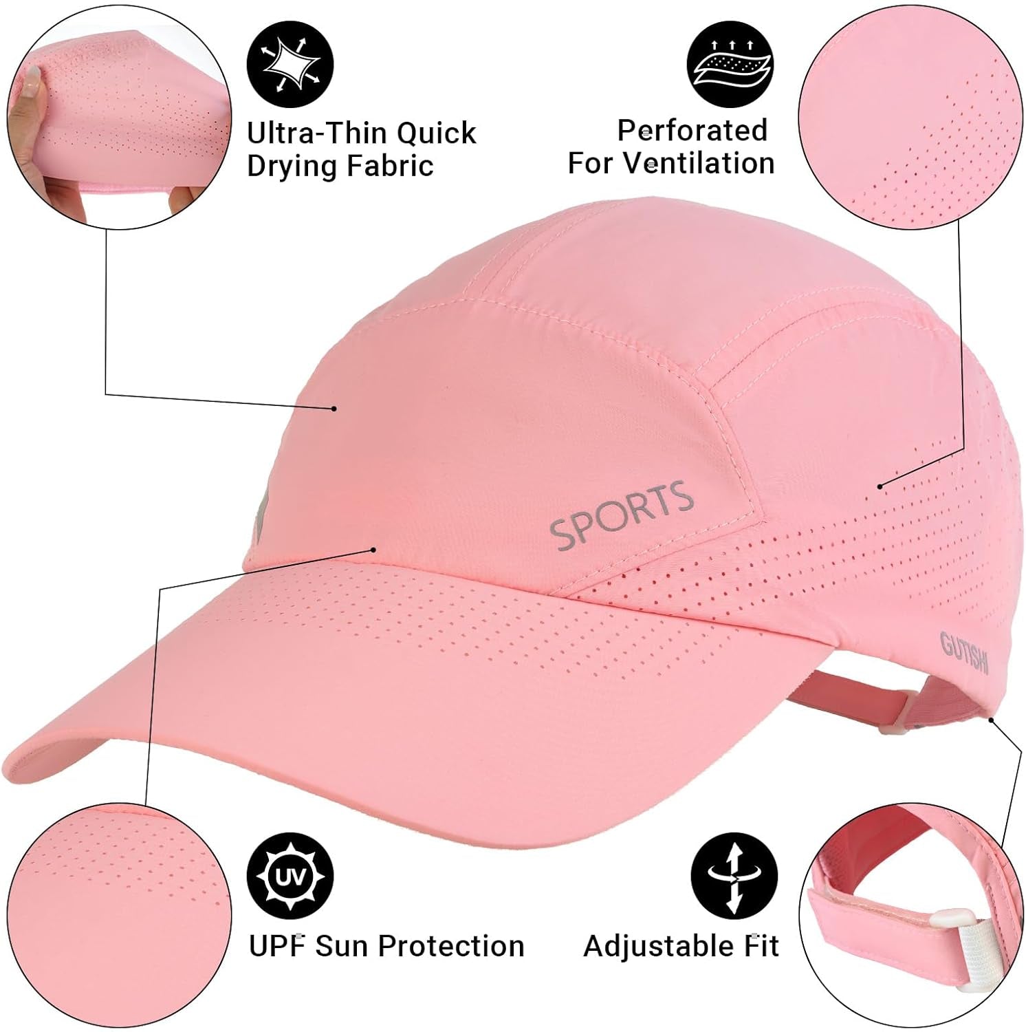 Quick Dry Running Hat Adjustable Cooling Baseball Hat Breathable Sport Cap Reflective UPF 50+ Run Hats for Womens Men