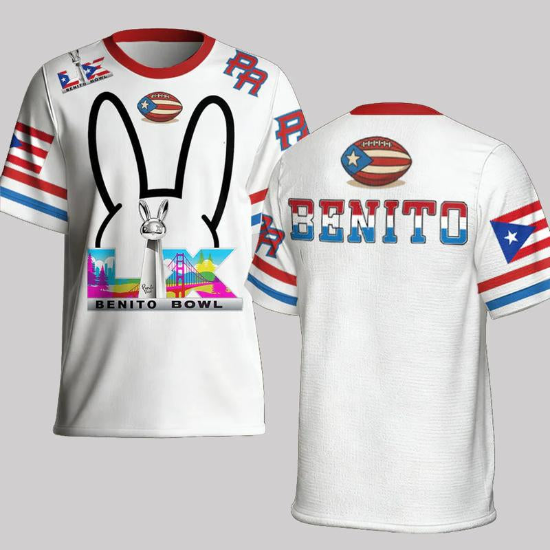 Colors Bun Benito Premium Mesh Football Jersey, Puerto Rico Flag Football Jersey Shirt, Latin Music Graphic Half Time Show Concert Jersey Gift for Unisex