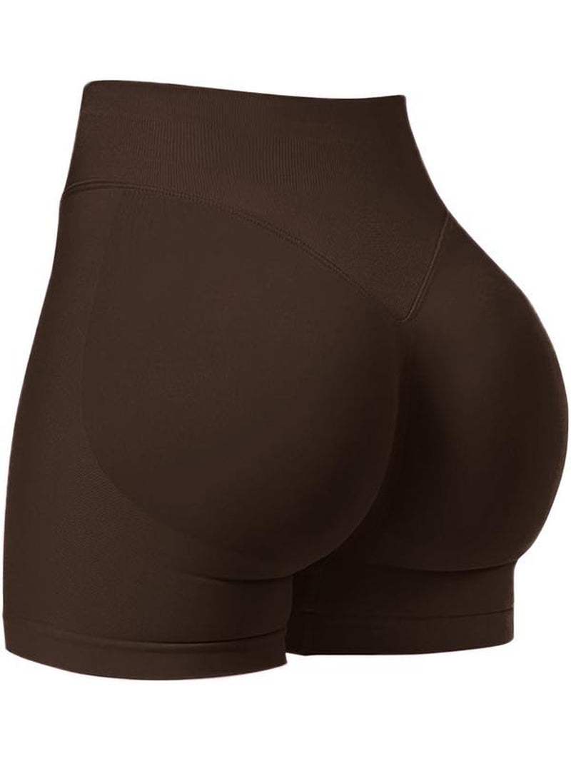 Women'S Yoga Shorts Solid Color High Waist Gym Shorts, Seamless High Stretch Yoga Gym Shorts, Ladies Sportswear for Indoor Outdoor Wear, Workout Impact Shorts