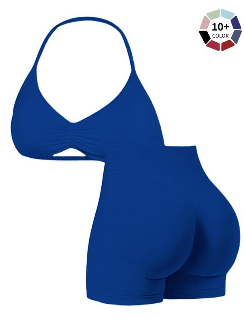 New Women'S Sporty Yoga Set, Fitness Clothes, Workout Running Clothes, High-Waist Tight-Fitting Shorts and Tank Top, Summer Fitnessfor Running and Gym