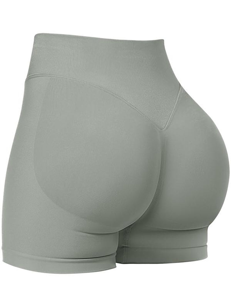 Women'S Yoga Shorts Solid Color High Waist Gym Shorts, Seamless High Stretch Yoga Gym Shorts, Ladies Sportswear for Indoor Outdoor Wear, Workout Impact Shorts