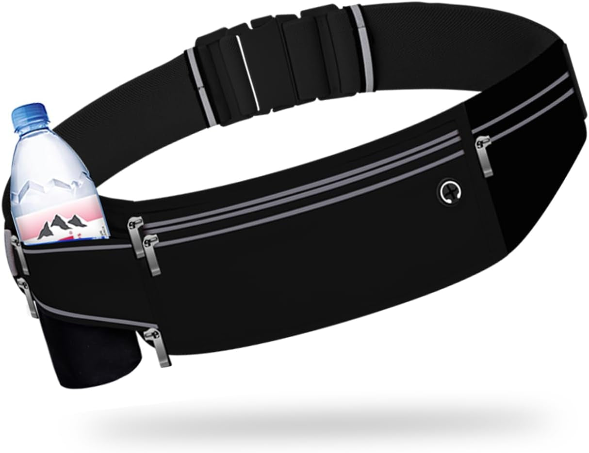 Slim Running Belt for Women Men,Runners Fanny Pack Phone Holder,Money Belt,Running Gear Accessories,With 3 Pockets.(Pink)