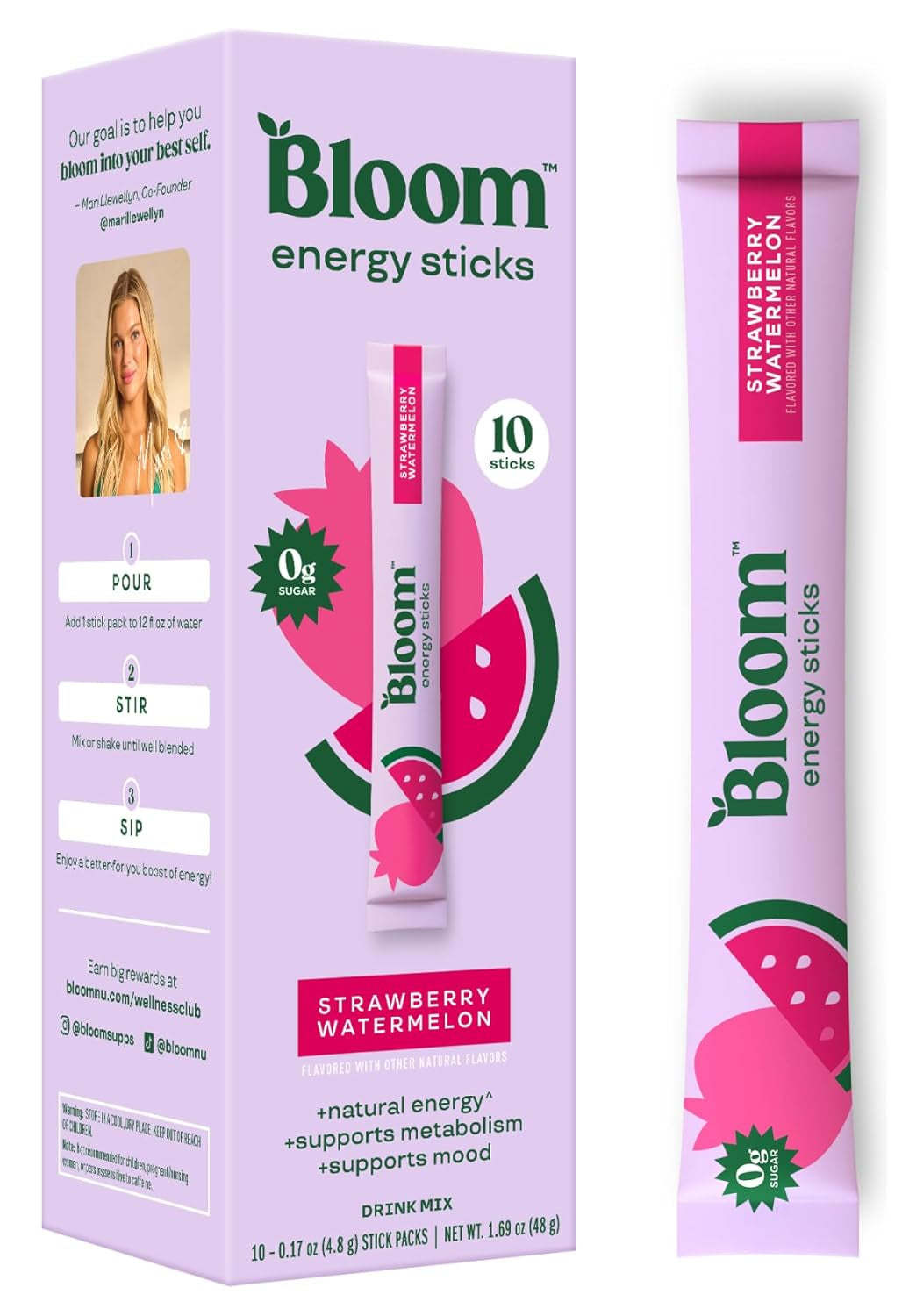Bloom Nutrition Energy Drink Powder Packets, Sugar Free Energy Drink Mix with L-Theanine, B Vitamins & Natural Caffeine, on the Go Powder Sticks for Natural Energy, 10 Calories (10 Pouches (Pack of 1), Raspberry Lemonade)