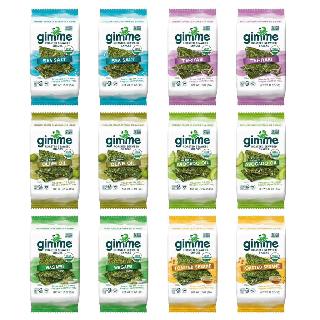 Gimme Seaweed Organic Premium Roasted Seaweed Snacks, Sea Salt, 20 Count, Keto, Vegan, Gluten-Free, Great Source of Omega3S and Iodine, Healthy On-The-Go Snack for Kids and Adults