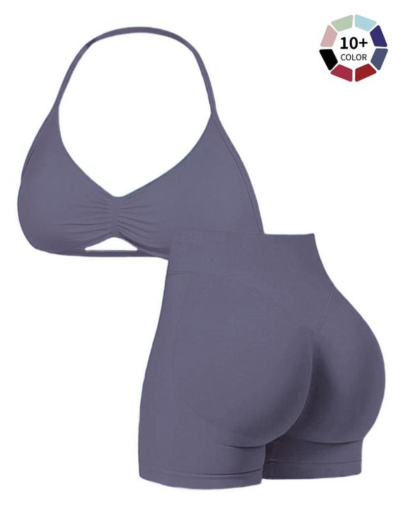 New Women'S Sporty Yoga Set, Fitness Clothes, Workout Running Clothes, High-Waist Tight-Fitting Shorts and Tank Top, Summer Fitnessfor Running and Gym