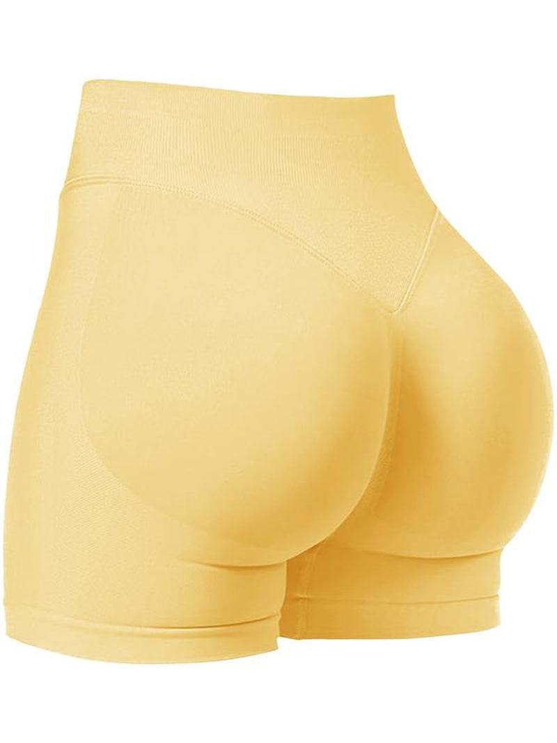 Women'S Yoga Shorts Solid Color High Waist Gym Shorts, Seamless High Stretch Yoga Gym Shorts, Ladies Sportswear for Indoor Outdoor Wear, Workout Impact Shorts